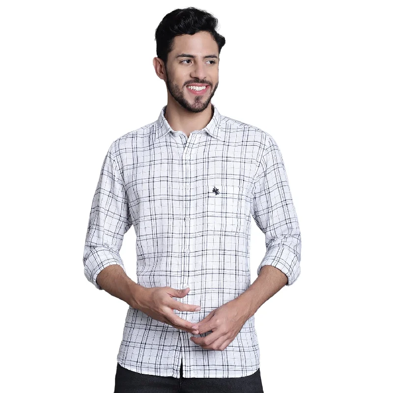 Men's Pocket T-Shirts for Added FunctionalityMen's Checkered White Spread Collar Full Sleeves Casual Shirt Men's Pocket T-Shirts for Added FunctionalityMen's Checkered White Spread Collar Full Sleeves Casual Shirt