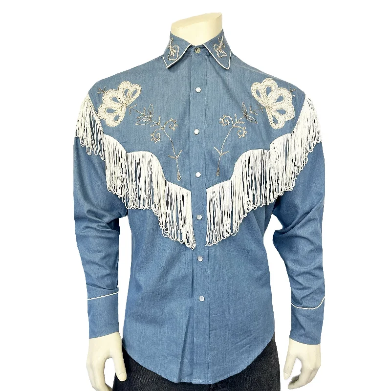 Men's Jeans Made from Recycled MaterialsMen's Vintage Fringe Denim Embroidered Western Shirt