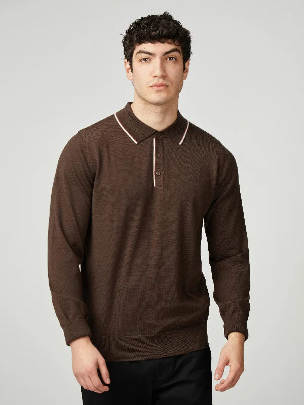 Men's Sweaters with Appliqué DetailsTipped Merino Polo - Cocoa