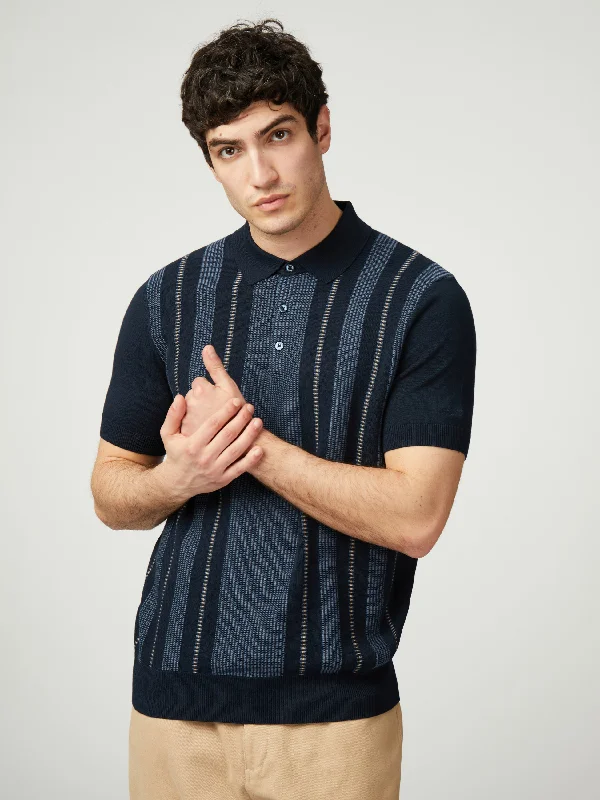 Warm Men's Hooded SweatersBirdseye Stripe Polo - Dark Navy
