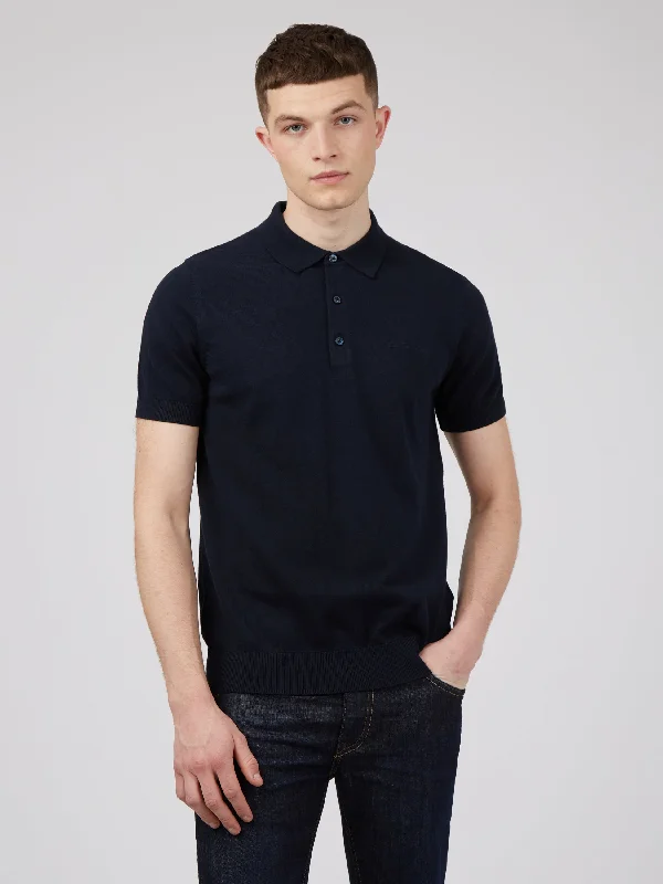 Men's Sweaters with Elastic WaistbandsSignature Knit Polo - Dark Navy