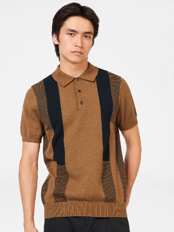 Men's Sweaters with Intarsia DesignsIntarsia Stripe Knit Polo - Ginger