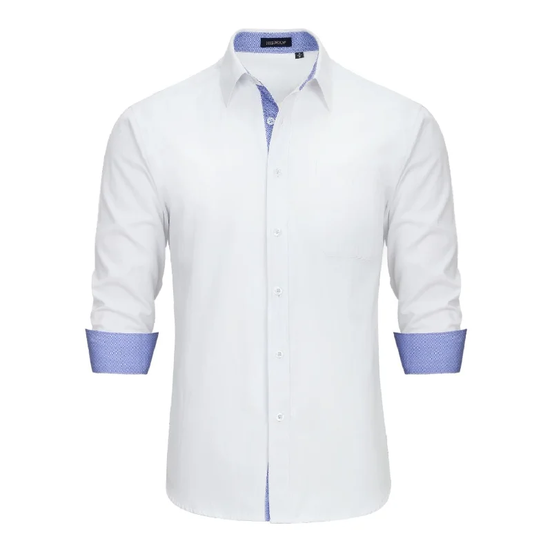 Men's Performance Shirts for Active LifestylesContrast Color Men's Dress Shirt with Pocket - WHITE/BLUE Men's Performance Shirts for Active LifestylesContrast Color Men's Dress Shirt with Pocket - WHITE/BLUE