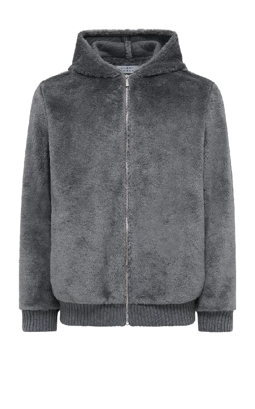 Tom Hoody Jacket in Dark Grey Virgin Wool Silk Cashmere Fur