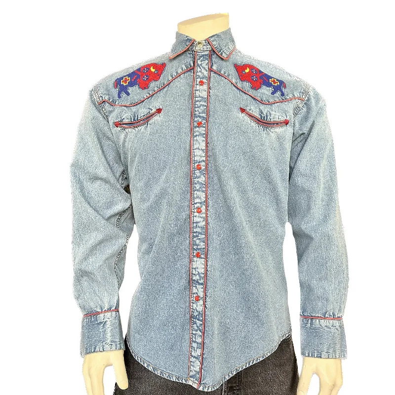 Comfortable Men's JeansMen’s American Bison Denim Embroidered Western Shirt