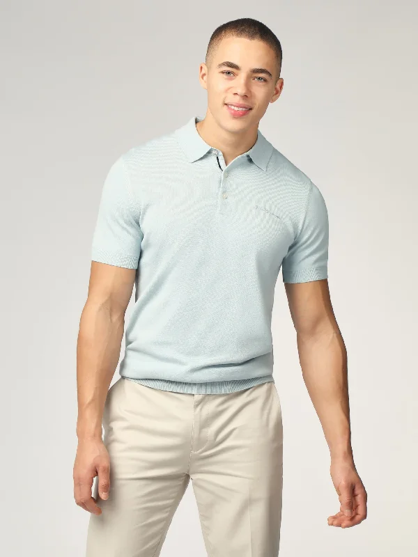 Lightweight Men's Cardigan SweatersSignature Short Sleeve Polo - Pale Blue