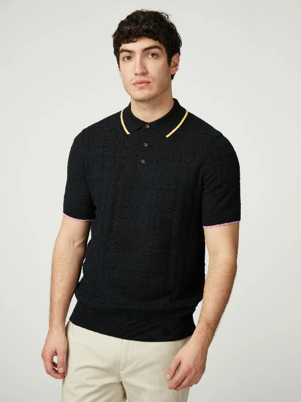 Men's Sweaters with Ribbed CuffsTartan Polo - Black