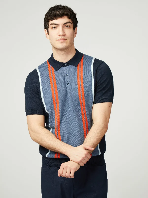 Men's Sweaters with ButtonsVertical Stripe Polo - Dark Navy