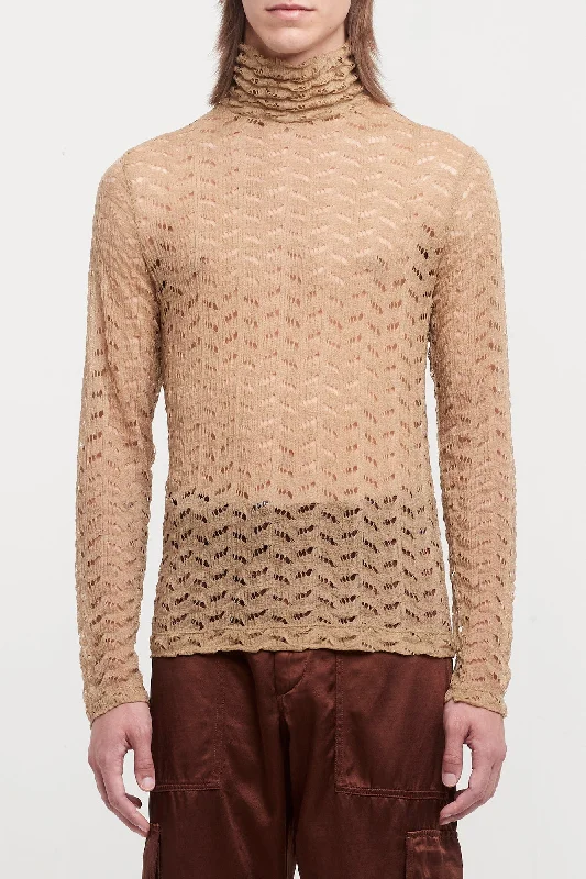 Men's Pants with Hidden ButtonsDries Van Noten Heyze Mockneck Perforated Sweater