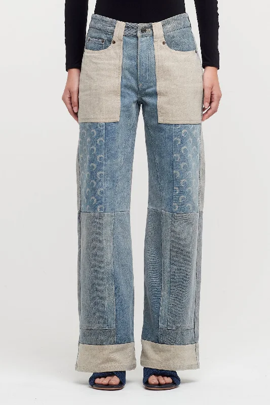 Men's Pants with Hidden PocketsMarine Serre Regenerated Denim Wide Leg Pants