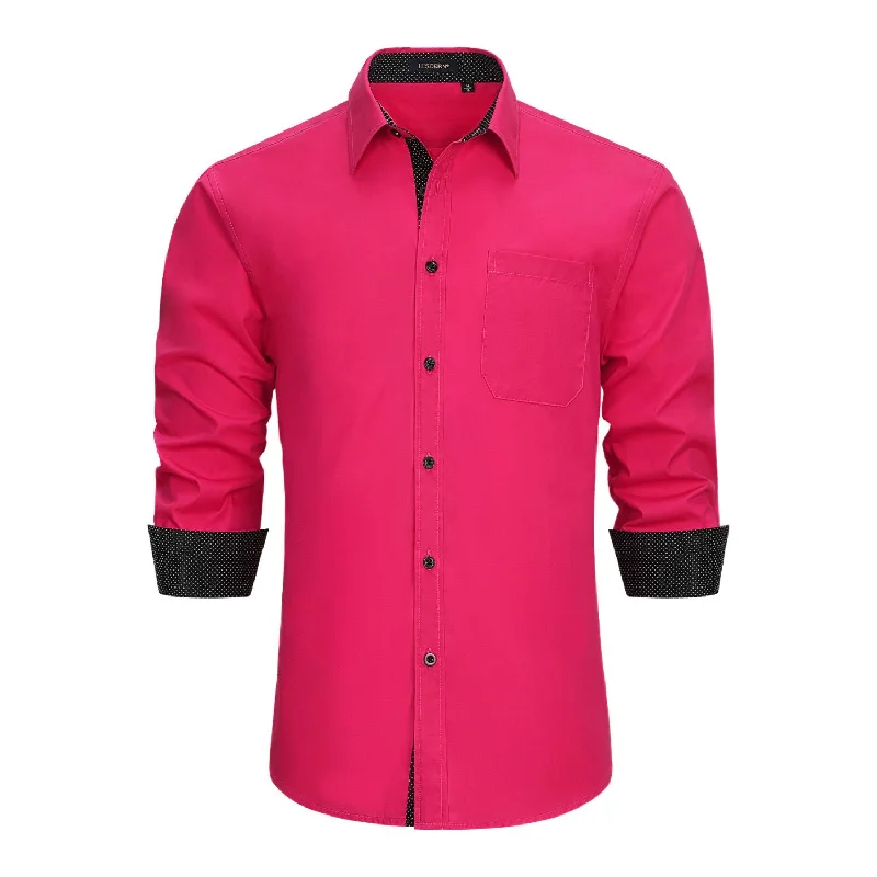 Men's Travel Shirts for Easy PackingMen's Patchwork Dress Shirt with Pocket - HOT PINK Men's Travel Shirts for Easy PackingMen's Patchwork Dress Shirt with Pocket - HOT PINK