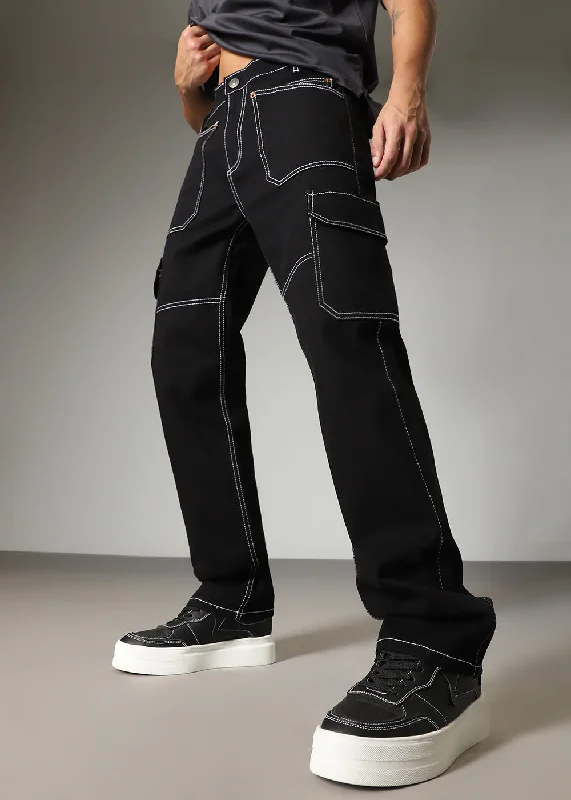 Best Selling Men's Jeans BrandsTop Stitched Black Denim Cargo