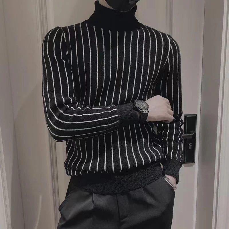 Men's Sweaters with Fair Isle PatternsMen's Striped Mock Neck Sweater