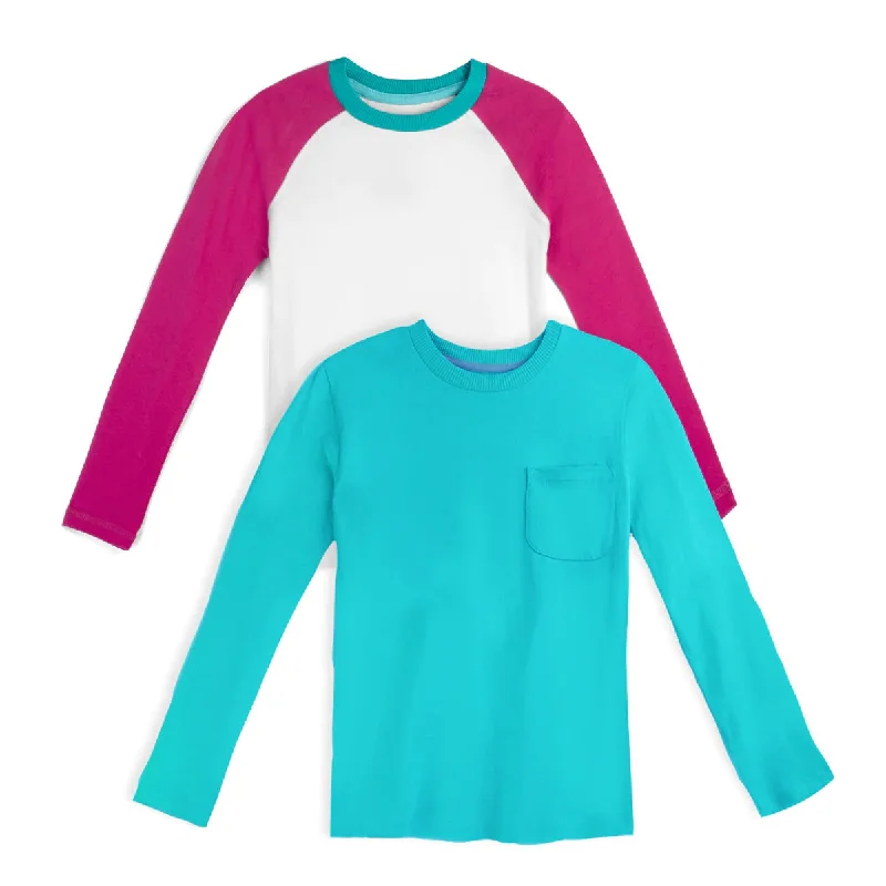 Men's Shirts with Elastic WaistbandsMightly Girls Raspberry and Teal Long Sleeve T-Shirt Men's Shirts with Elastic WaistbandsMightly Girls Raspberry and Teal Long Sleeve T-Shirt