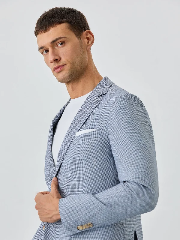 Half-Canvas Micro Houndstooth Blazer With Patch Pockets In Linen
