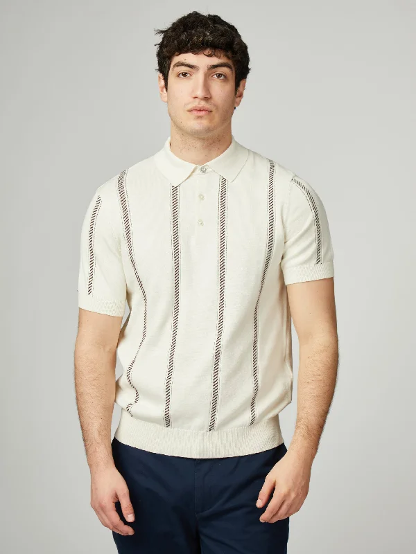 Men's Sweaters in Bright ColorsJacquard Stripe Polo - Ivory