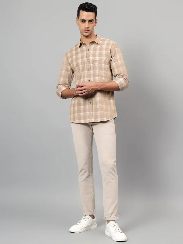 Men's Solid-Color Button-Down Shirts for VersatilityMen's Beige Checked Casual Full Sleeves Shirt Men's Solid-Color Button-Down Shirts for VersatilityMen's Beige Checked Casual Full Sleeves Shirt