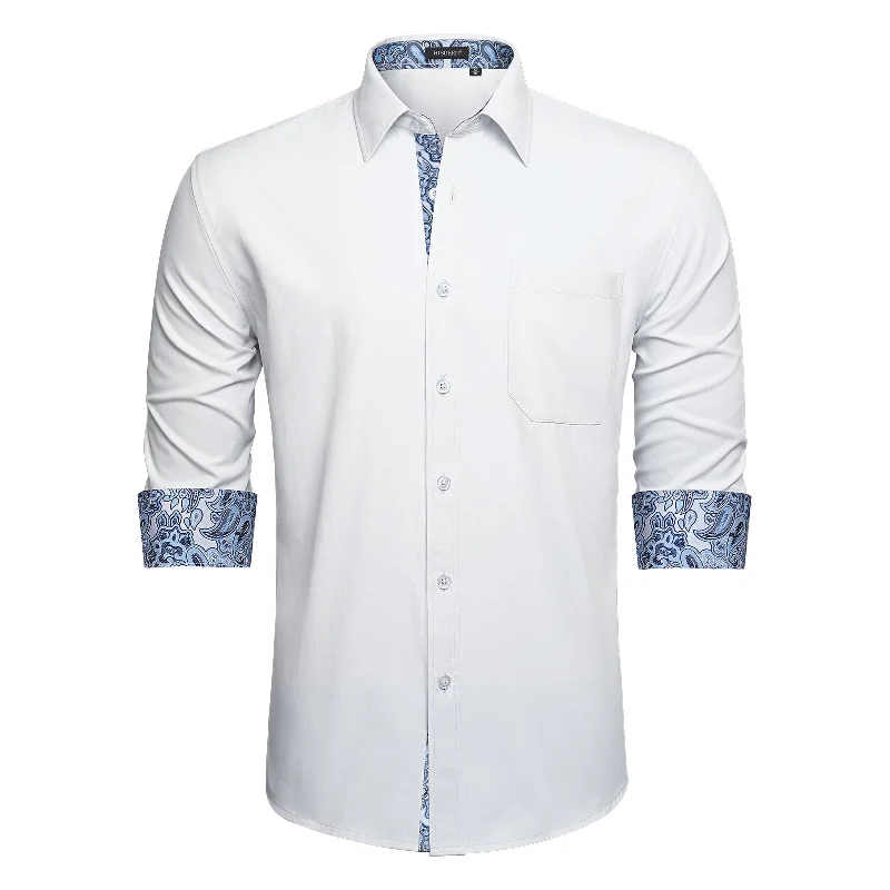 Men's Long-Sleeve Shirts for Year-Round WearMen's White Dress Shirt with Pocket - WHITE/PAISLEY Men's Long-Sleeve Shirts for Year-Round WearMen's White Dress Shirt with Pocket - WHITE/PAISLEY