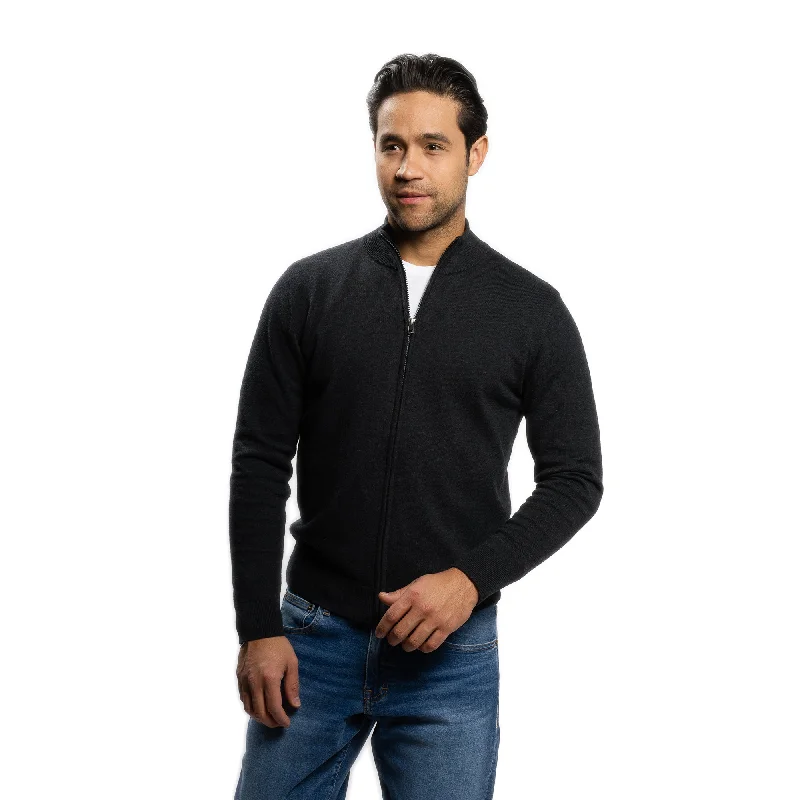 Men's Sweaters with Elastic WaistbandsPima Cotton Zip Sweater - Black