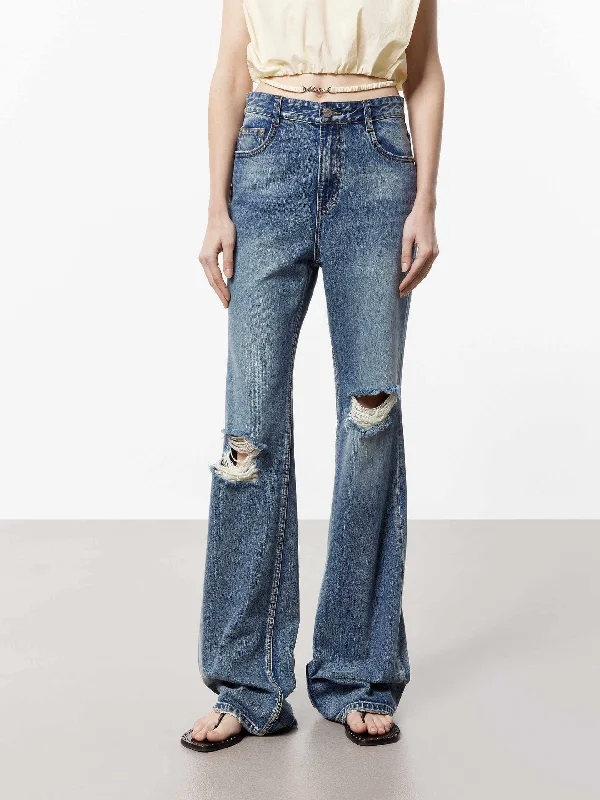 Men's Straight-Leg Jeans in Dark WashRipped Detail Flared Jeans