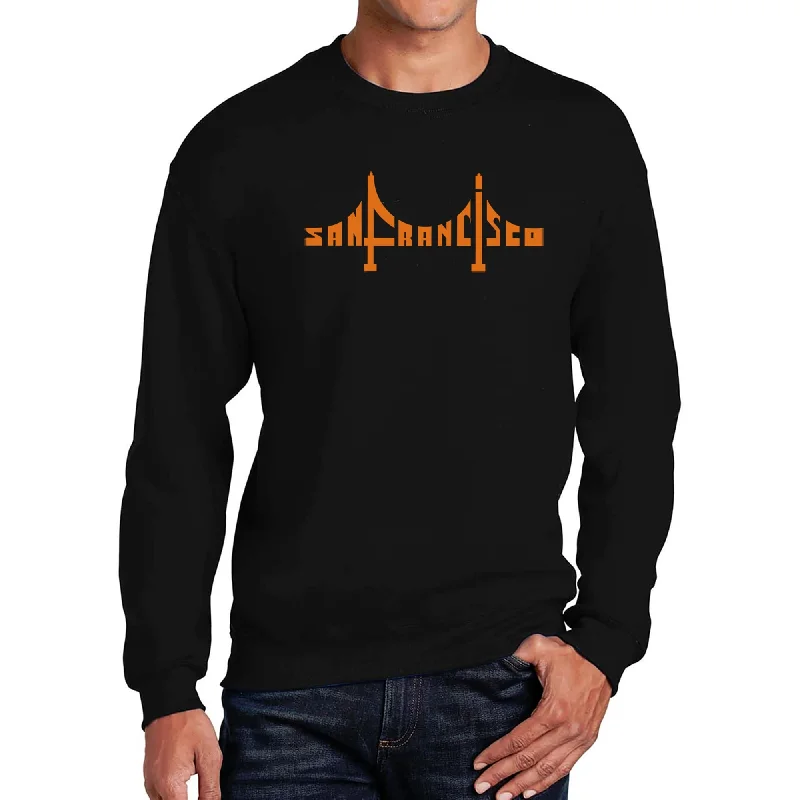 Men's Sweaters with Appliqué DetailsLA Pop Art Men's Word Art Crewneck Sweatshirt - San Francisco Bridge Men's Sweaters with Appliqué DetailsLA Pop Art Men's Word Art Crewneck Sweatshirt - San Francisco Bridge