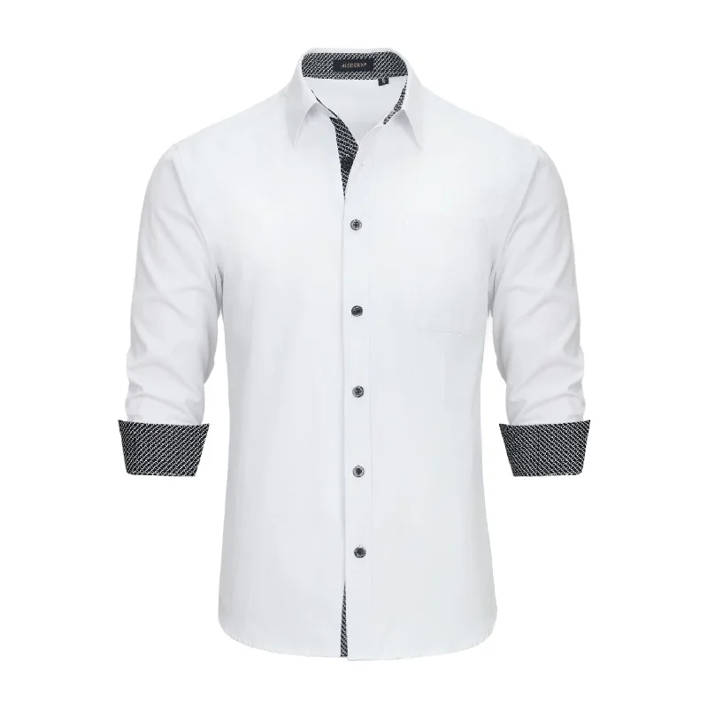 Men's Tab-Collar Shirts for a Crisp LookCasual Formal Shirt with Pocket - WHITE