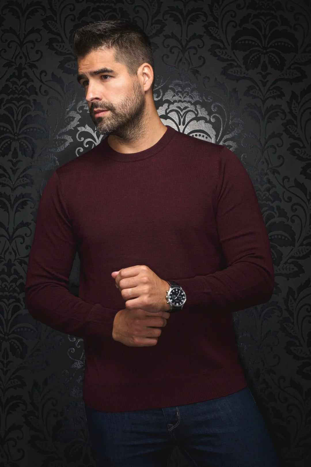 Men's Sweaters for Mild WeatherAU NOIR I Merino Wool Sweater I Marini Burgundy
