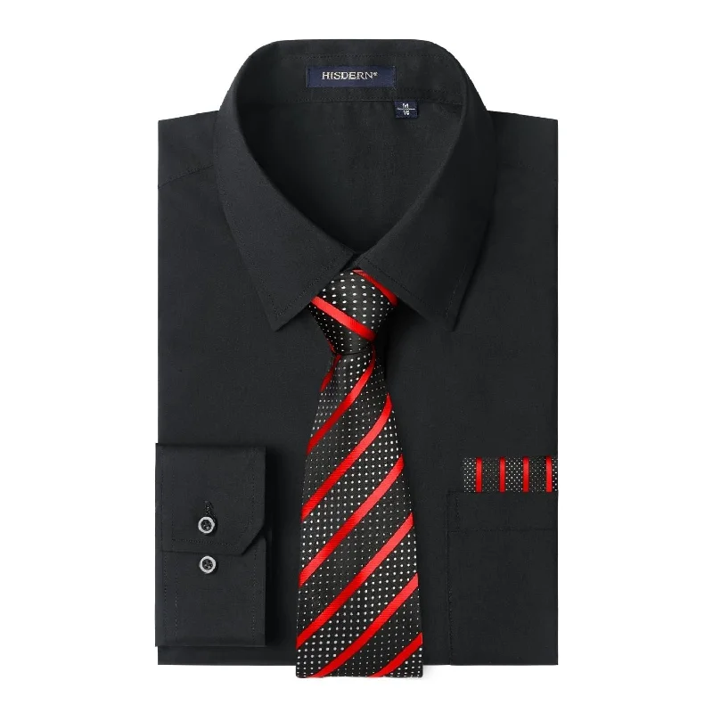 Men's Polo Shirts for Sports and Casual WearMen's Shirt with Tie Handkerchief Set - BLACK/RED Men's Polo Shirts for Sports and Casual WearMen's Shirt with Tie Handkerchief Set - BLACK/RED