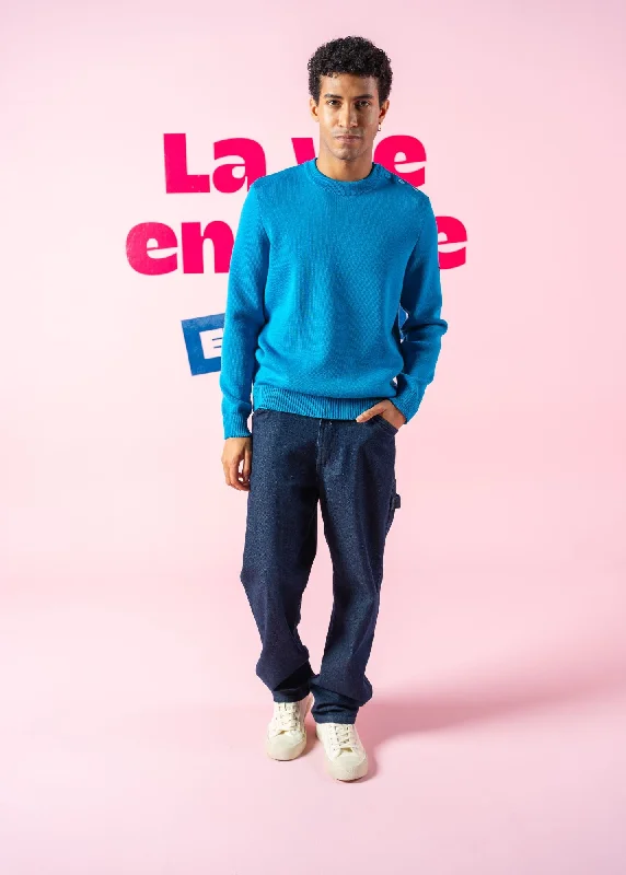 Men's Sweaters for Casual OccasionsCANCALE - Wool Fisherman Sweater with Button Shoulder | Loose Fit (ELECTRIC BLUE POP / ELECTRIC BLUE) Men's Sweaters for Casual OccasionsCANCALE - Wool Fisherman Sweater with Button Shoulder | Loose Fit (ELECTRIC BLUE POP / ELECTRIC BLUE)