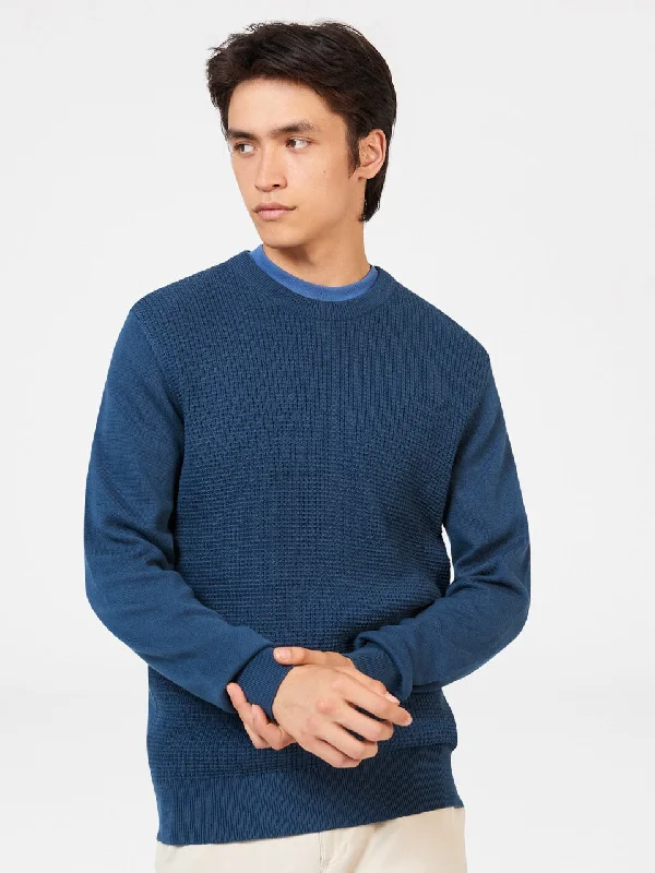 Men's Sweaters with Three-Quarter SleevesTextured Crewneck Sweater - Indigo