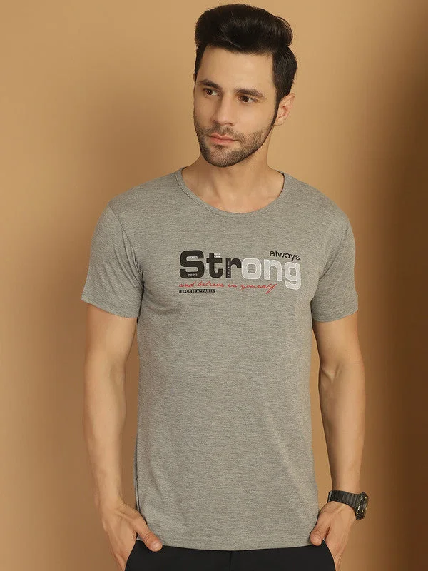 Men's Shirts with Embellished SleevesMack Jonney Round Neck Cotton Printed Grey Melange T-Shirt for Men Men's Shirts with Embellished SleevesMack Jonney Round Neck Cotton Printed Grey Melange T-Shirt for Men