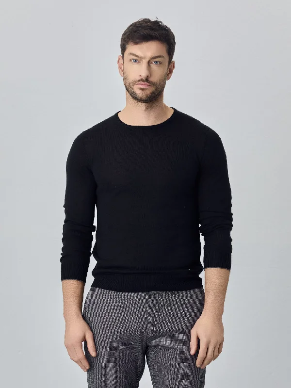 Men's Sweaters with Herringbone PatternsCrew Neck Sweater With Long Sleeves In Extra Fine Merino Wool