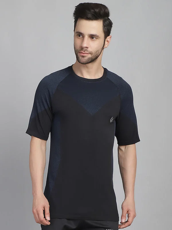 Men's Shirts with Rounded HemlinesMack Jonney Solid Black Round Neck Polyester Lycra Half sleeves Tshirt For Men Men's Shirts with Rounded HemlinesMack Jonney Solid Black Round Neck Polyester Lycra Half sleeves Tshirt For Men