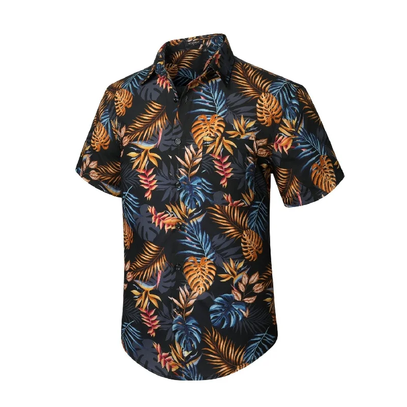 Men's Travel Shirts for Easy PackingFunky Hawaiian Shirts with Pocket - A6-BLACK ORANGE Men's Travel Shirts for Easy PackingFunky Hawaiian Shirts with Pocket - A6-BLACK ORANGE