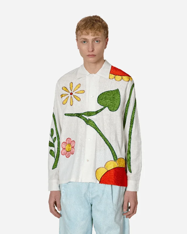 Lightweight Men's Poplin ShirtsEmbroidered Flower Shirt White