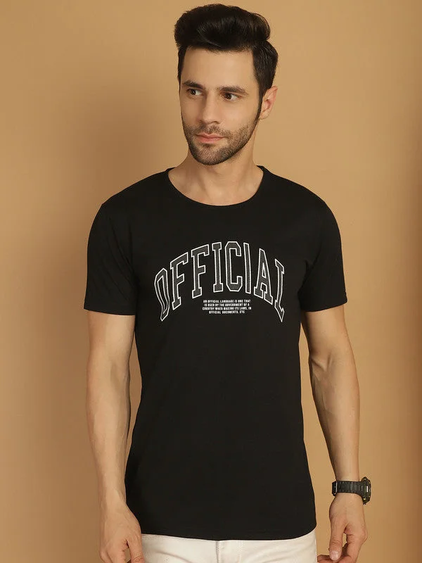 Striped Men's TopsMack Jonney Round Neck Cotton Printed Black T-Shirt for Men