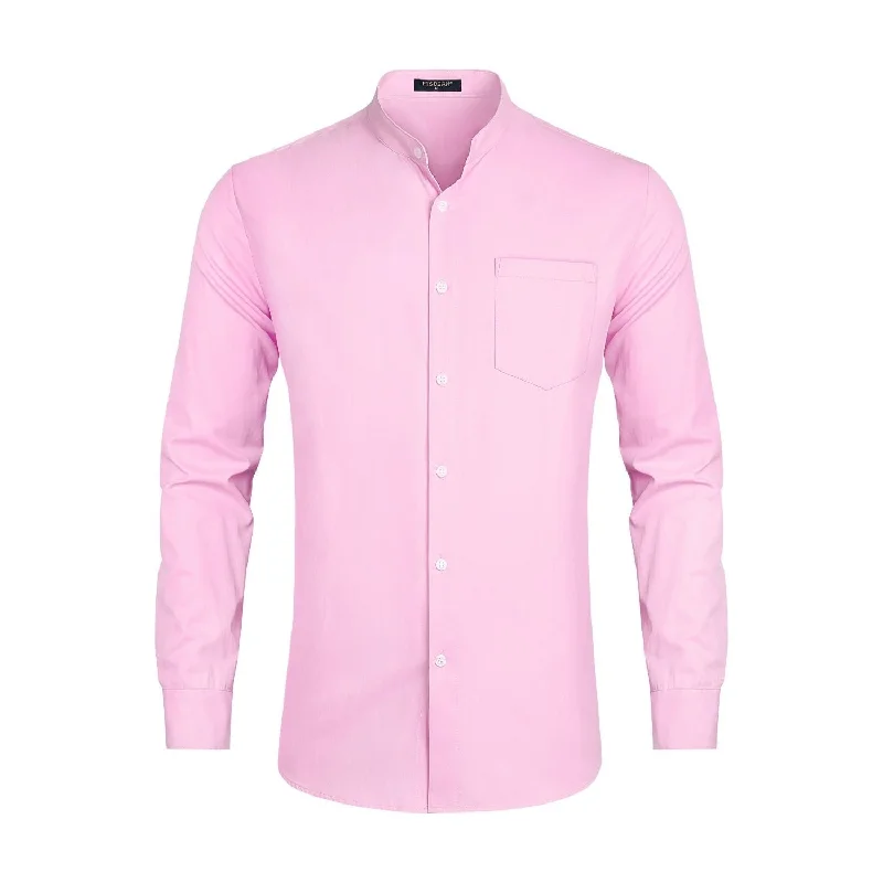 Men's Slim-Fit Shirts for a Flattering ShapeMen's Pink Grandad Collar Shirt Wedding Regular Fit with Pocket Men's Slim-Fit Shirts for a Flattering ShapeMen's Pink Grandad Collar Shirt Wedding Regular Fit with Pocket