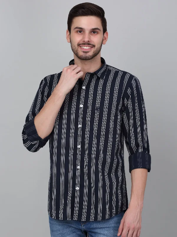 Men's Collared Shirts for Formal OccasionsMen's Navy Blue Striped Full Sleeve Casual Shirt Men's Collared Shirts for Formal OccasionsMen's Navy Blue Striped Full Sleeve Casual Shirt