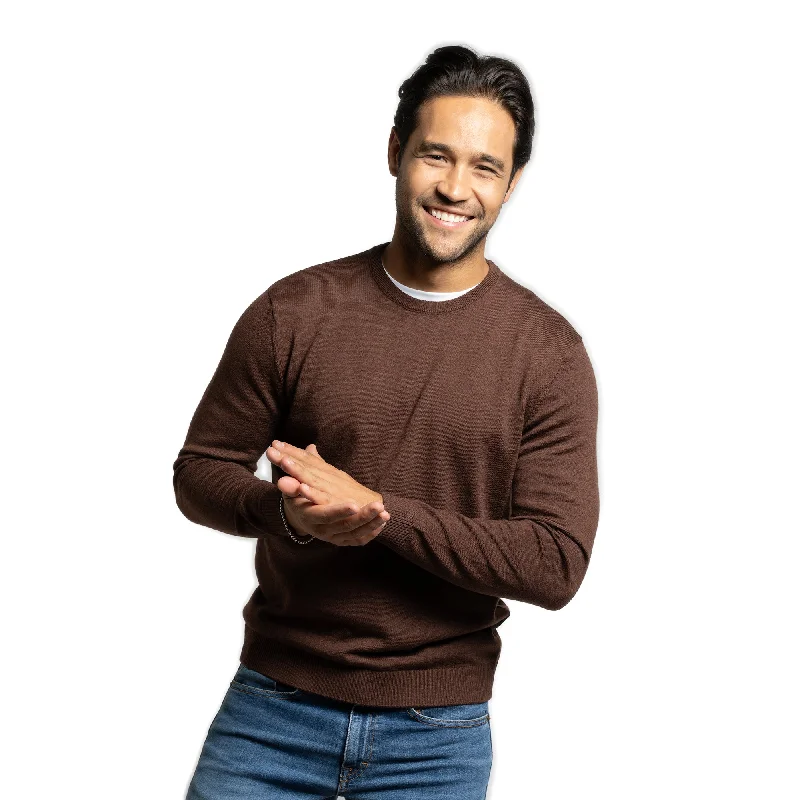 Casual Men's Pullover SweatersMerino Wool Sweaters Crew Neck - Brown