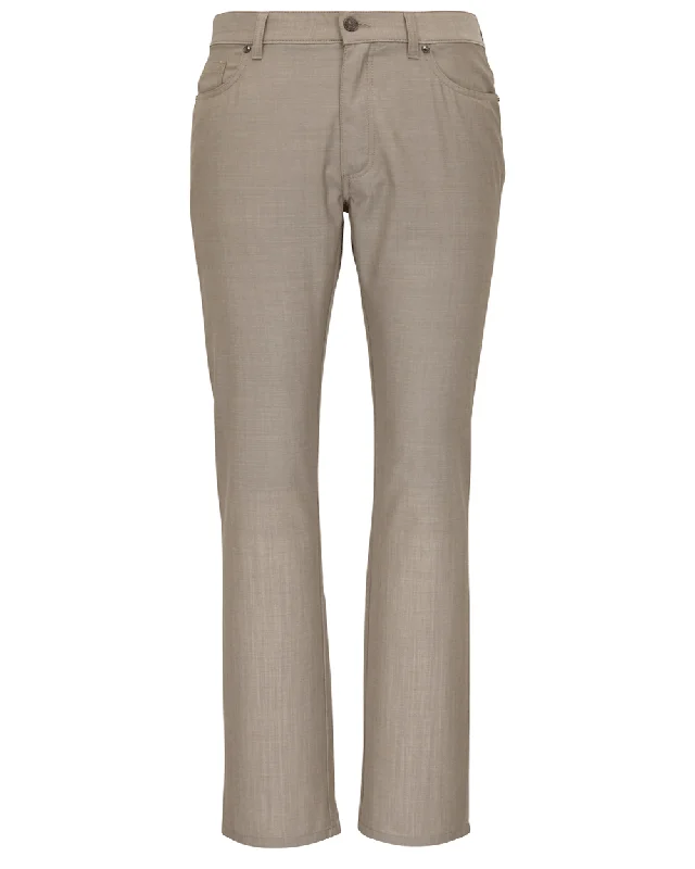 Leather Patch Embellished Men's JeansLight Brown 5 Pocket Trouser