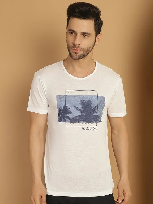 Casual Men's T-ShirtsMack Jonney Printed White Round Neck Cotton Half sleeves Tshirt For Men Casual Men's T-ShirtsMack Jonney Printed White Round Neck Cotton Half sleeves Tshirt For Men