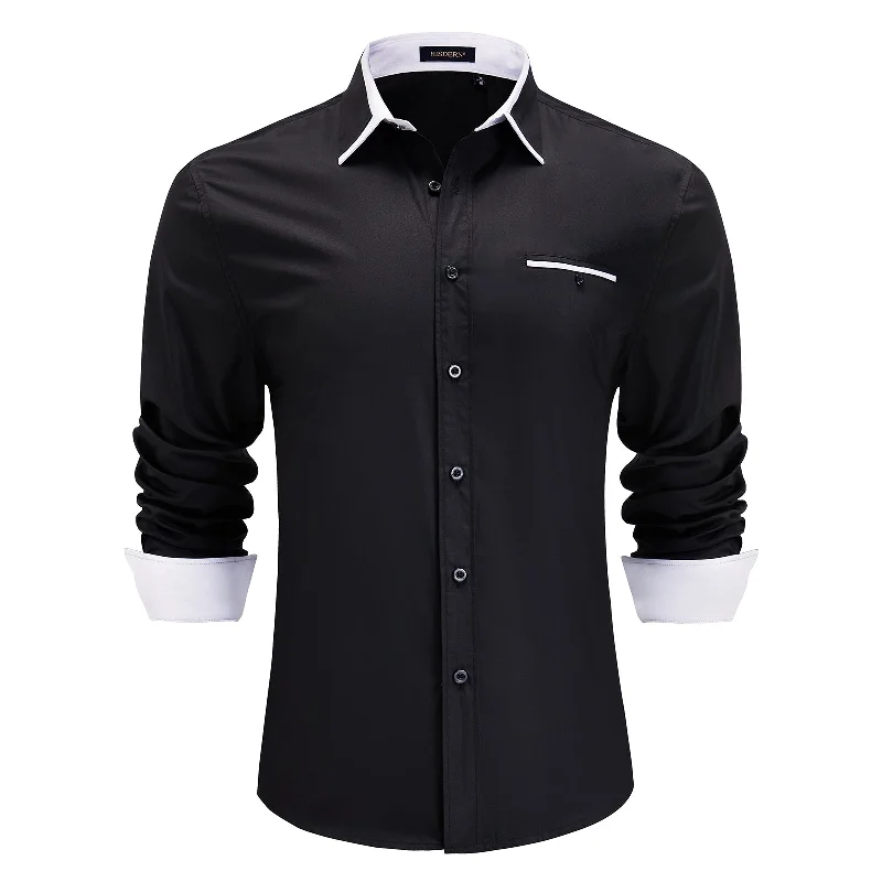 Men's Stain-Resistant Shirts for Mess-Free WearMen's Black White Splicing Dress Shirt For Office Wear Men's Stain-Resistant Shirts for Mess-Free WearMen's Black White Splicing Dress Shirt For Office Wear