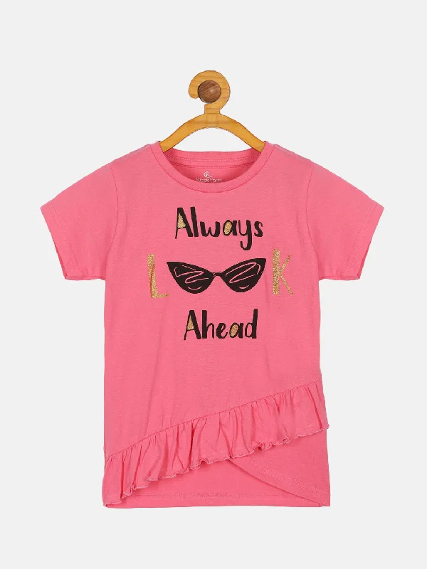 Men's Shirts with Adjustable HemlinesGirl's Printed Half Sleeve tee With Frill Bottom Men's Shirts with Adjustable HemlinesGirl's Printed Half Sleeve tee With Frill Bottom