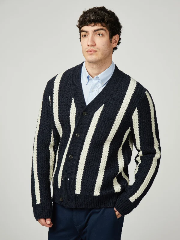 Men's Sweaters for WinterTextured Stripe Cardigan - Dark Navy