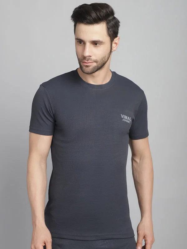 Men's Shirts with Raw-Edge HemlinesMack Jonney Solid Grey Round Neck Polyester Lycra Half sleeves Tshirt For Men Men's Shirts with Raw-Edge HemlinesMack Jonney Solid Grey Round Neck Polyester Lycra Half sleeves Tshirt For Men