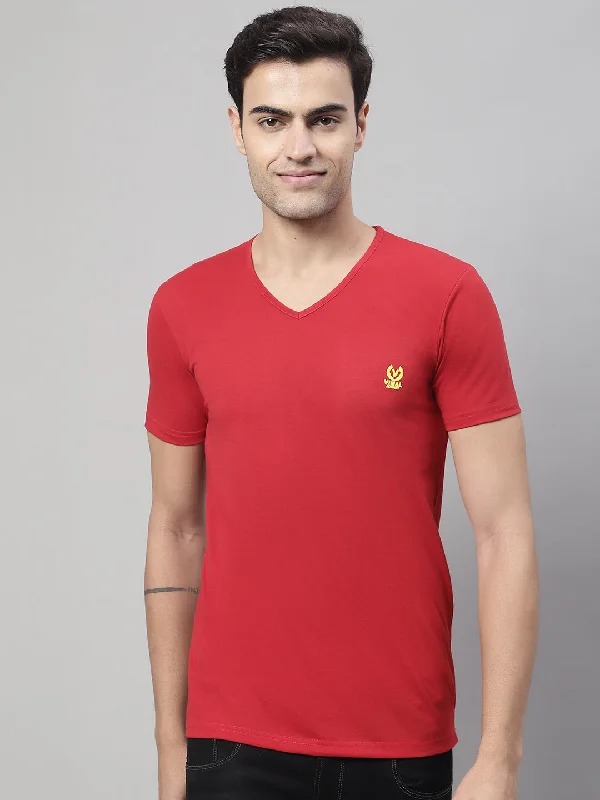 Men's Shirts with Belt AttachmentsMack Jonney V Neck Cotton Solid Red T-Shirt for Men Men's Shirts with Belt AttachmentsMack Jonney V Neck Cotton Solid Red T-Shirt for Men