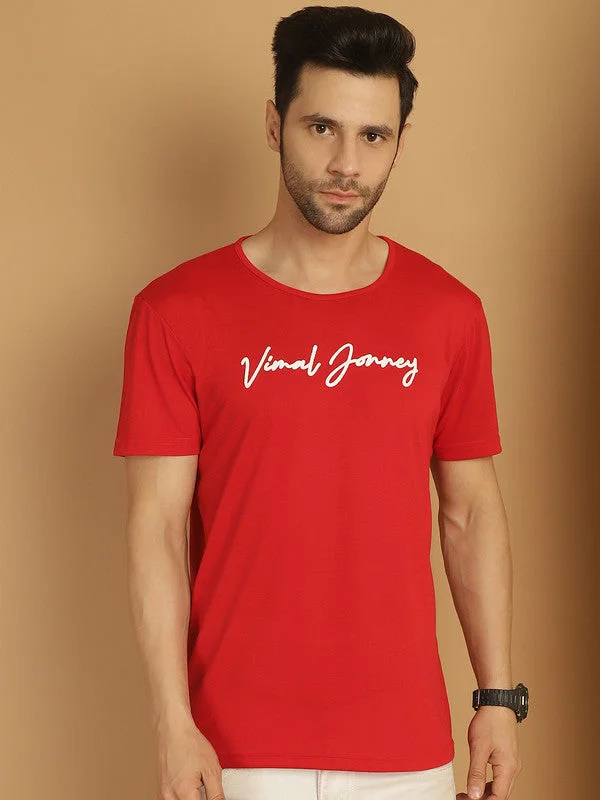 Men's Shirts with Elastic WaistbandsMack Jonney Red Logo Printed Round Neck Cotton Half sleeves Tshirt For Men Men's Shirts with Elastic WaistbandsMack Jonney Red Logo Printed Round Neck Cotton Half sleeves Tshirt For Men