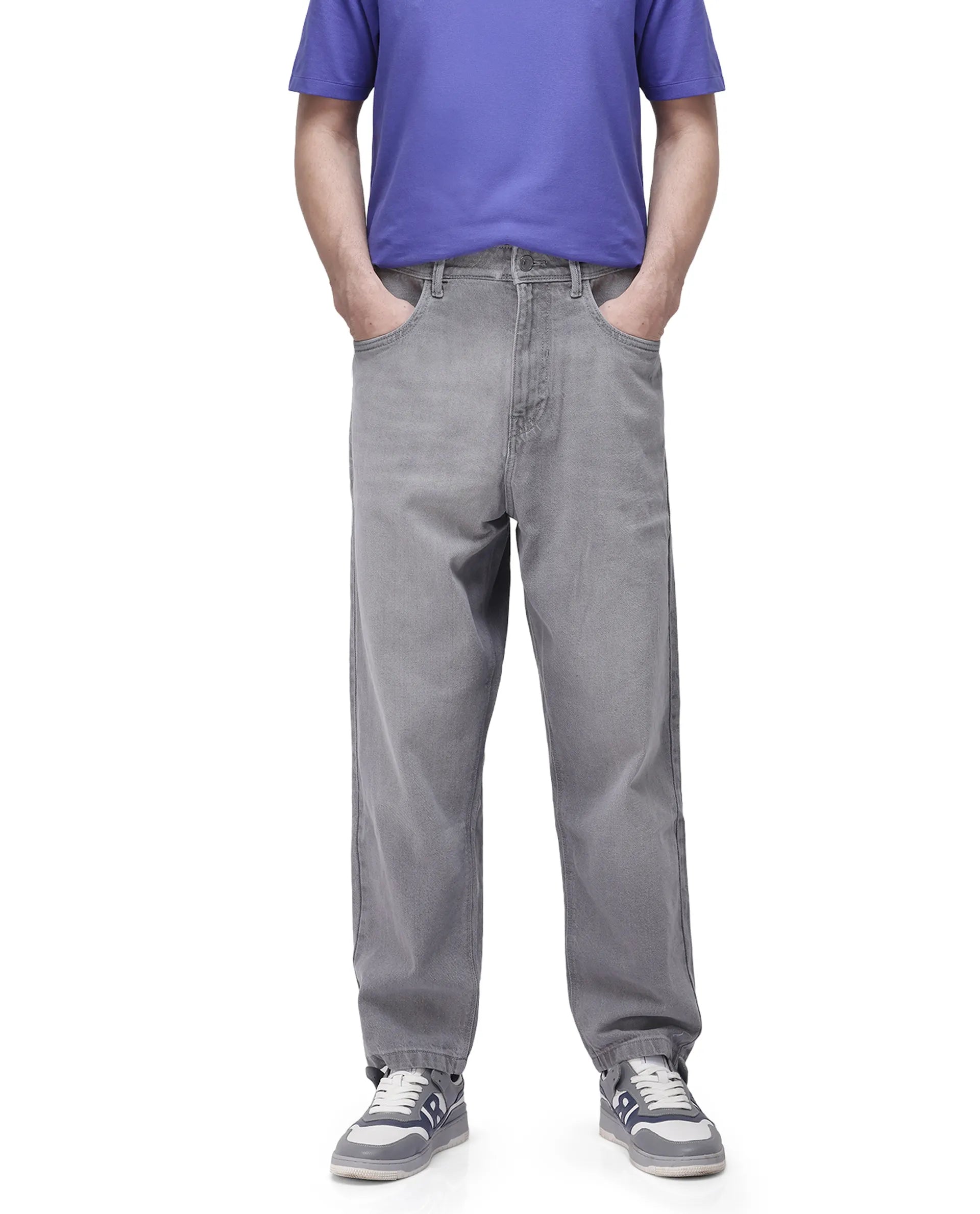 Wide-Leg Men's JeansRare Rabbit Men's Evet-2 Grey Cotton Fabric Rinse Wash Mid Rise Baggy Fit Plain Jeans Wide-Leg Men's JeansRare Rabbit Men's Evet-2 Grey Cotton Fabric Rinse Wash Mid Rise Baggy Fit Plain Jeans