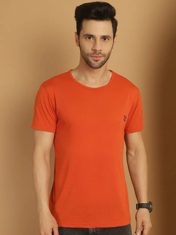 Men's Shirts with Hidden PocketsMack Jonney Round Neck Cotton Solid Rust T-Shirt for Men Men's Shirts with Hidden PocketsMack Jonney Round Neck Cotton Solid Rust T-Shirt for Men