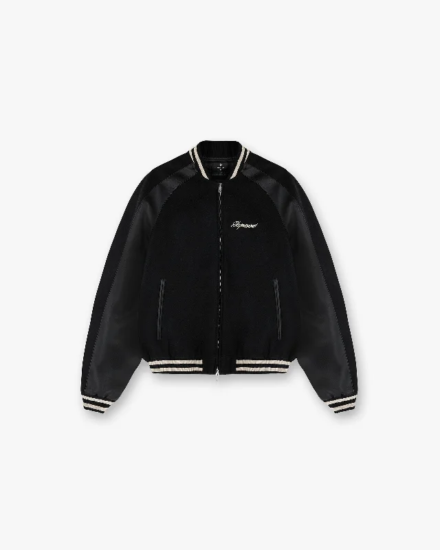 Men's Coats with Patchwork DesignsRaglan Varsity Jacket - Black